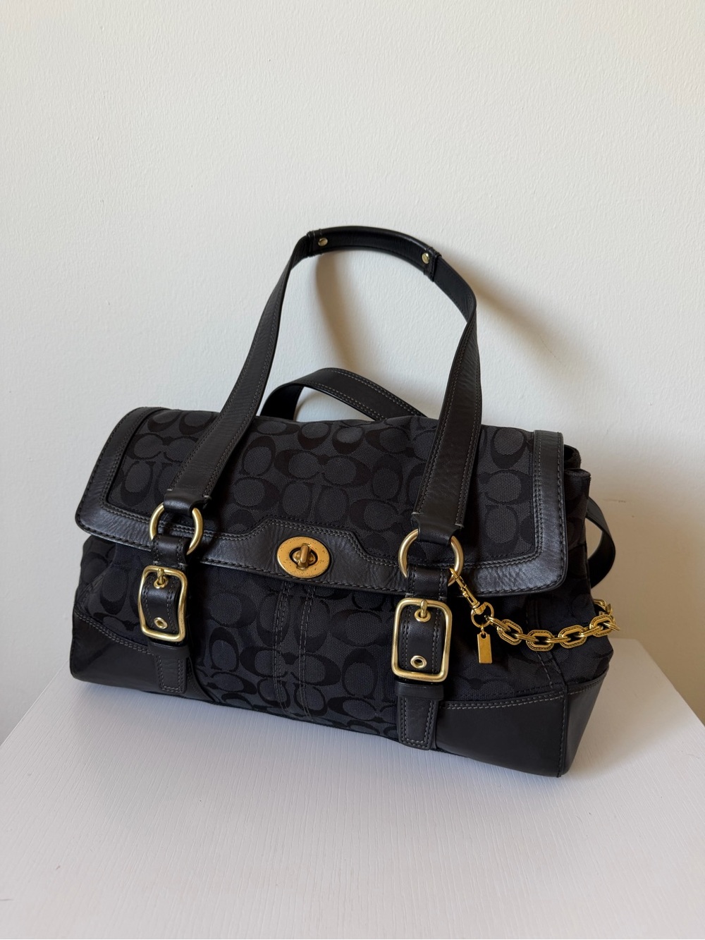 Vintage Coach Hamptons Signature Flap Satchel Black #11061 Y2K